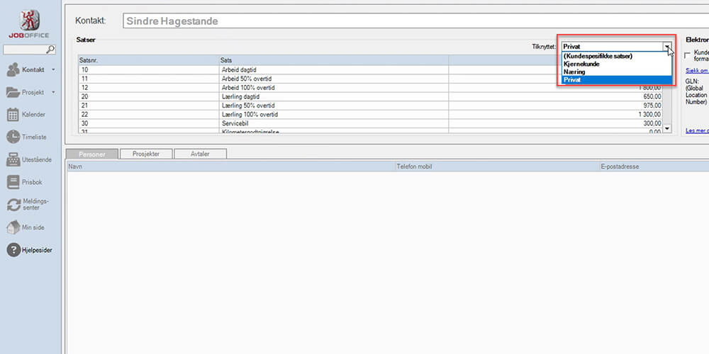 Du kan lage kunde- og prosjektspesifikke satser i JobOffice-bilde2.jpg